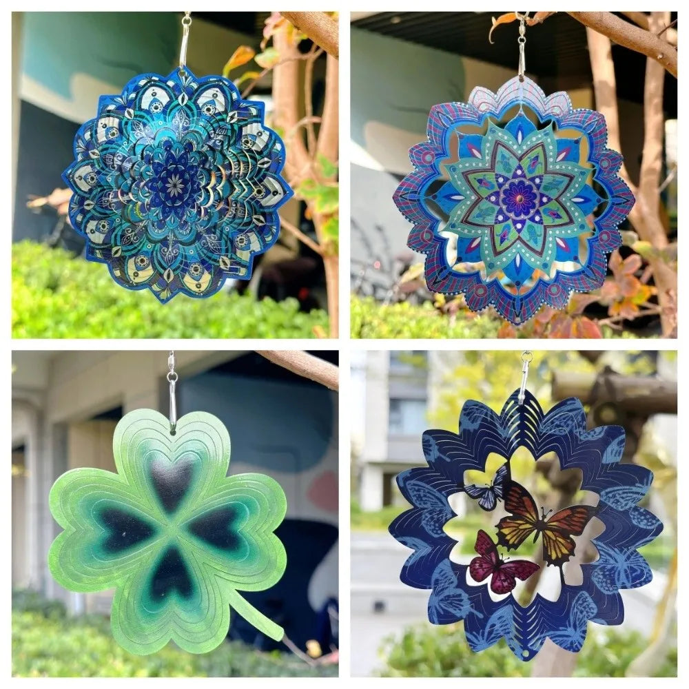 Vintage 3D Mandala Wind Chime Butterfly Flower Rotating Pendant Four-leaf Clover Vibrant Color Wind Spinner Yard Decoration Vue