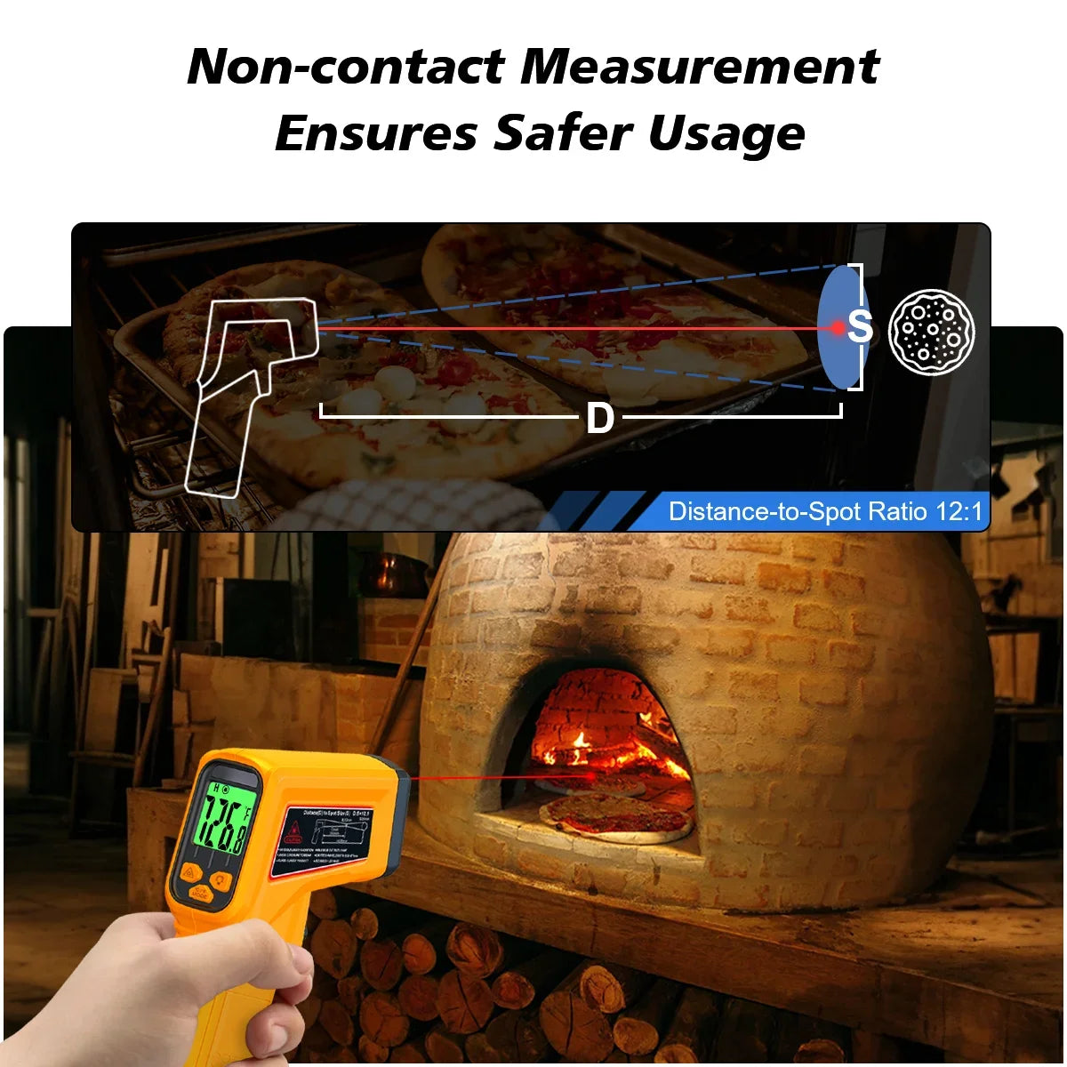 DT-530 Laser Temperature Gun -50°C to 530°C Adj Emissivity Backlit LCD Infrared Thermometer For Industrial/HVAC/Auto/Kitchen Vue