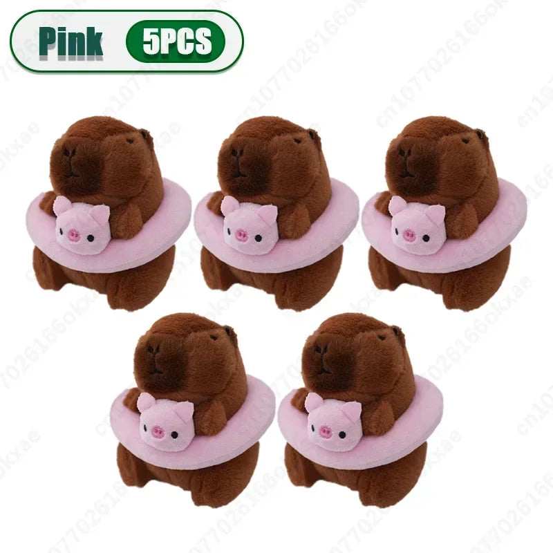 1-30PCS Kapybara Plush Toy Keychain Summer Flavour Water Dolphin Cartoon Cute Plush Charms Bag Charms Christmas Decoration Vue Pink-5PCS