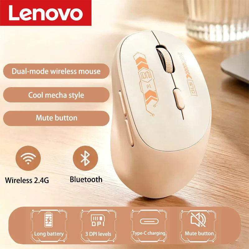 Lenovo 2.4G Wireless Bluetooth Mouse Dual Mode Rechargeable Ergonomic Office Gaming Portable Mice For iPad PC Laptop Mouse Vue