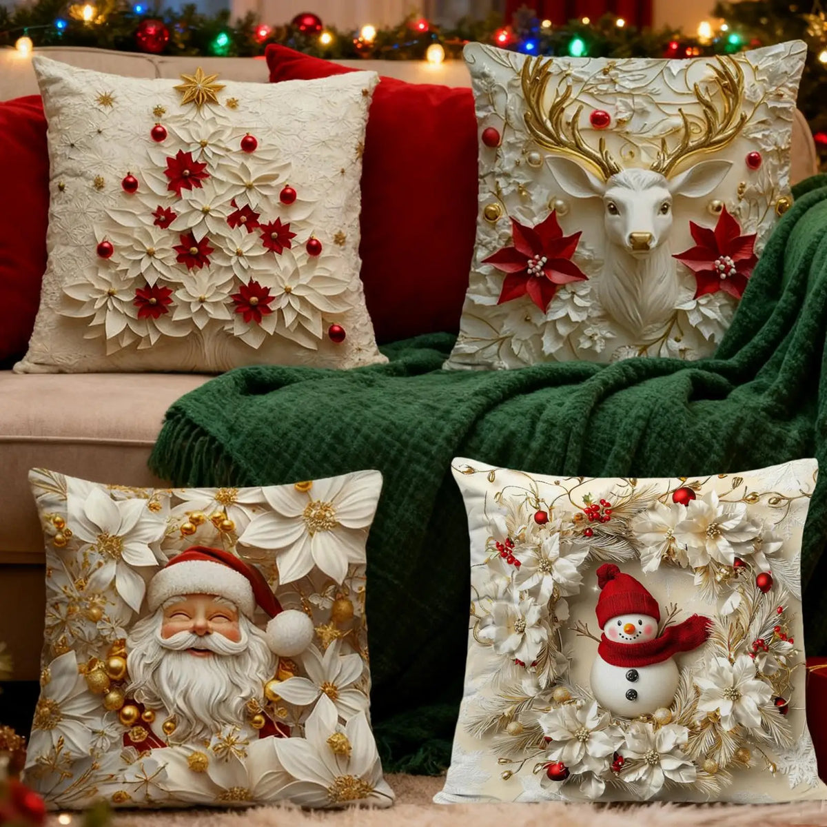 4 Pieces Decorative Pillow Cover Farmhouse Christmas Modern 18x18Inch Decorative Pillow Covers for Sofa for Home House Living Vue