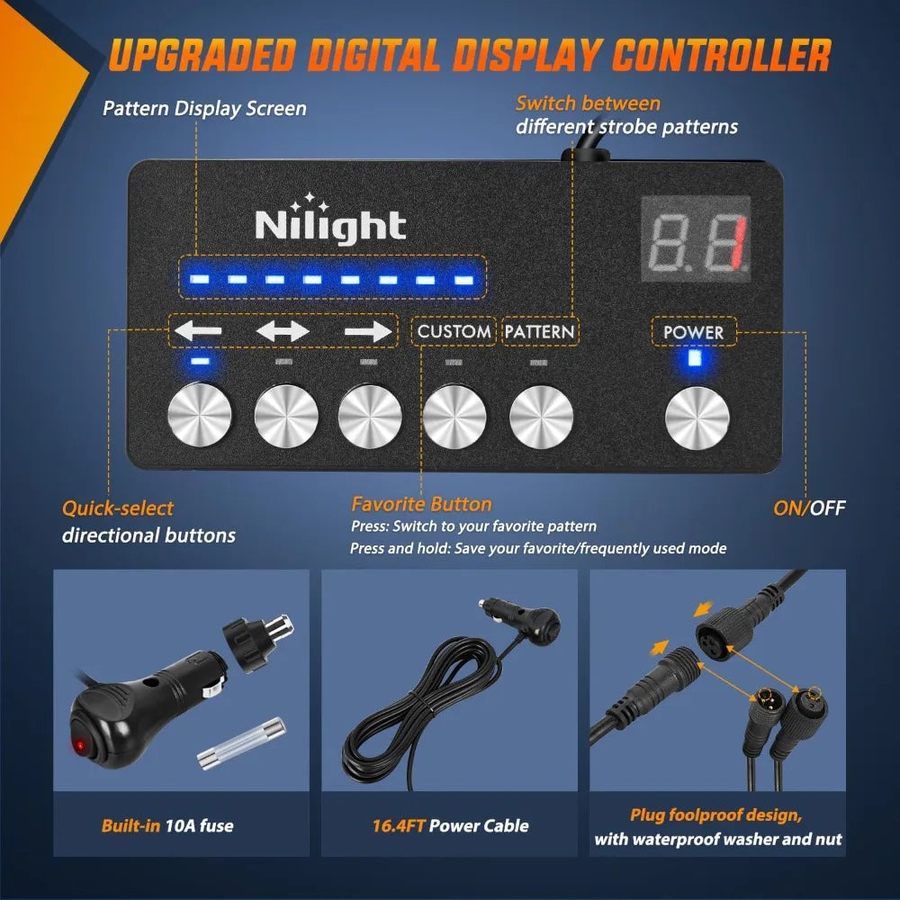 Nilight LED Traffic Advisor Strobe Light Bar with Controller Emergency Warning Lights Hazard Interior Front/Rear Flashing lamp Vue