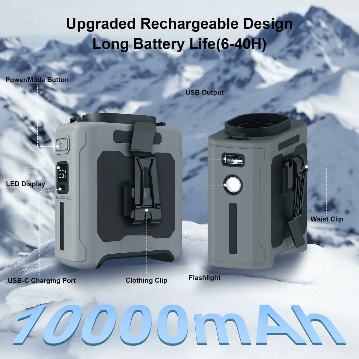 New Waist-Worn Fan for Outdoor Hiking and Mountain Climbing: Ventilation and Cooling, Waist-Worn Design, LED Light, USB Power Vue