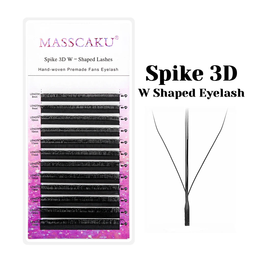 Wholesale MASSCAKU 0.07mm Thickness Soft Premium Velvet Fiber W Style Eyelash Lightweight W Shaped Premade Volume Fans Eyelashes Vue Spike 3D W Eyelash C 0.07mm|9mm
