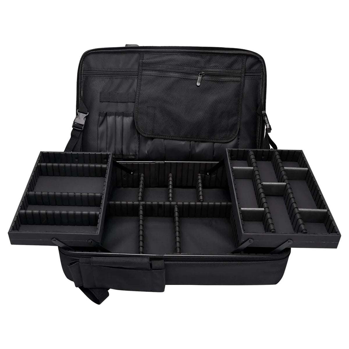 Professional Barber Makeup Travel Backpack USB Adjustable Dividers - Large Cosmetic Storage Organizer Bag Salon Tools Vue Black