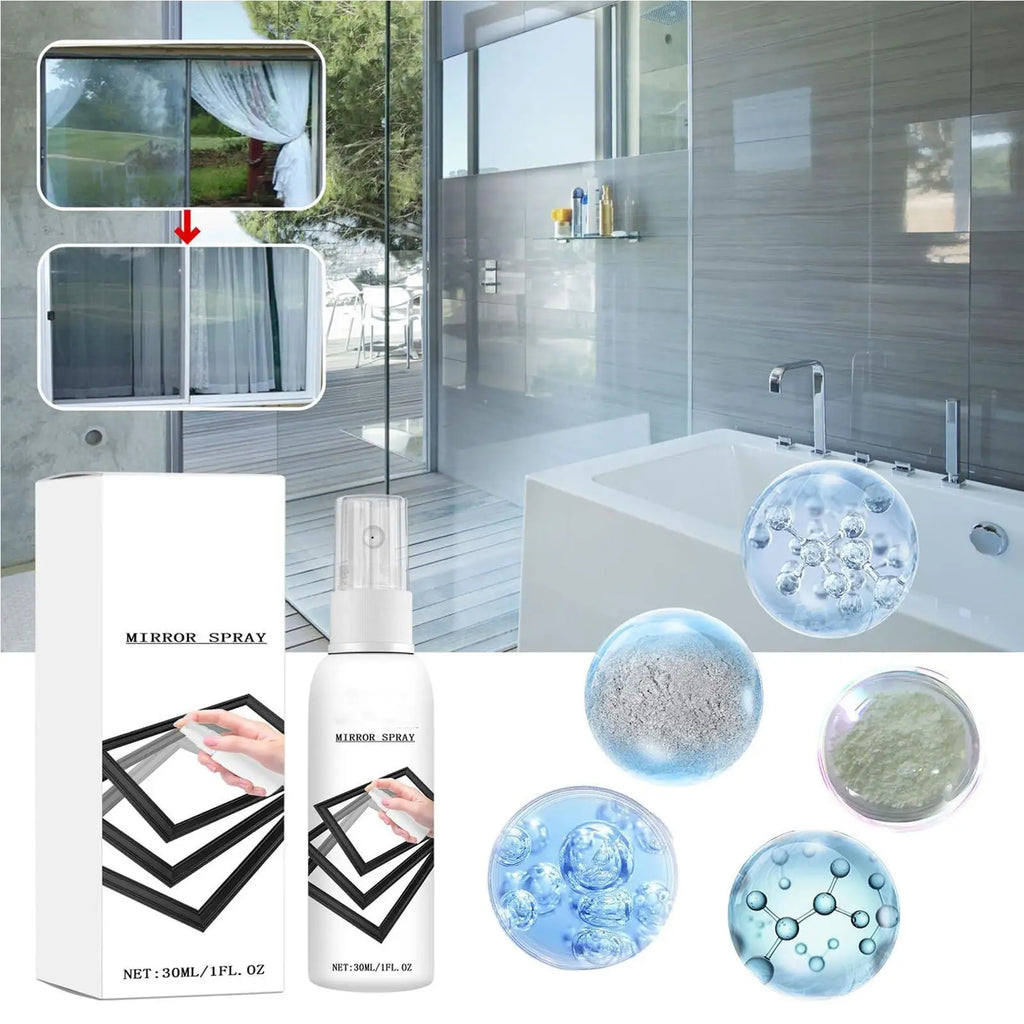 30ml Glass Cleaner Spray, Reflective Coating & Anti-Fog Agent for Car Windshield Home Mirrors,Window Cleaning Solution Vue