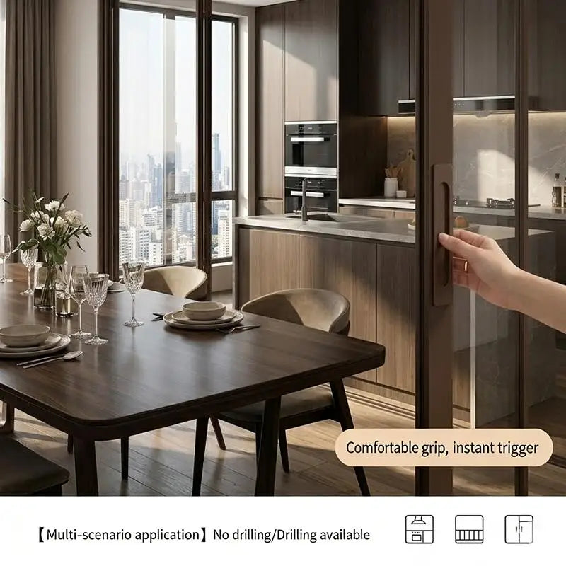 Aluminum Alloy Self Adhesive Sliding Door Handle Punch Free No Drill Needed for Kitchen Window Door Modern Look Vue