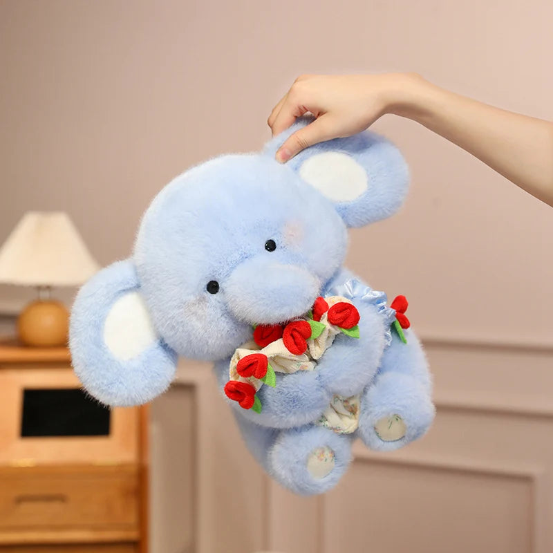 Cartoon Rose Elephant Plush Toy Cute Blue Stuffed Animal for Girlfriend Comfort Doll Anxiety Relief Birthday Gift Snuggle Buddy Vue