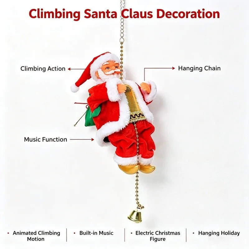 Animated Santa Claus Decoration, Electric Climbing Christmas Figure with Music Function for Home Holiday Decor Vue