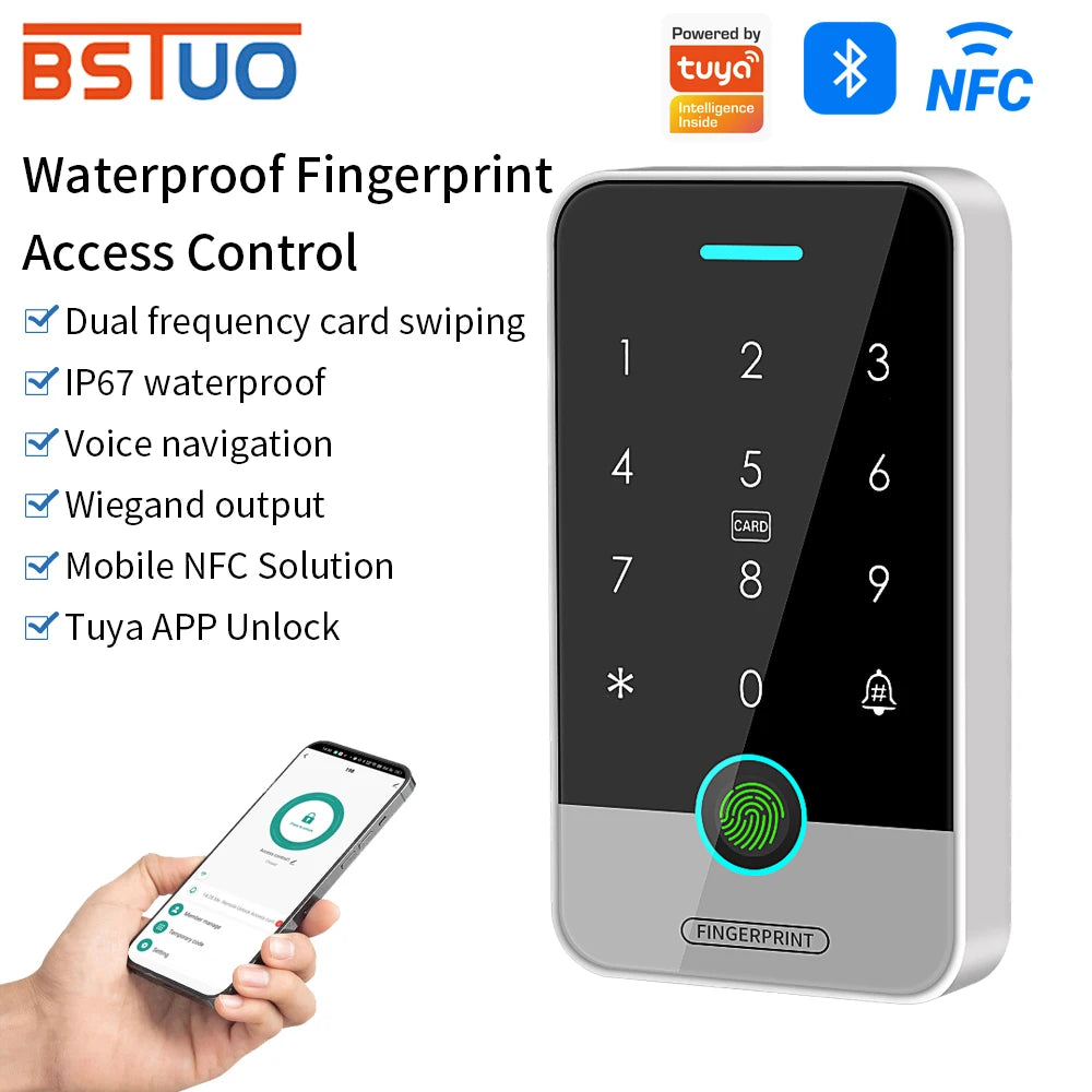 Support Tuya APP Access Control Fingerprint Keypad 125K RFID 13.56M IC Standalone Access System Door Opener WG26 Card Reader Vue