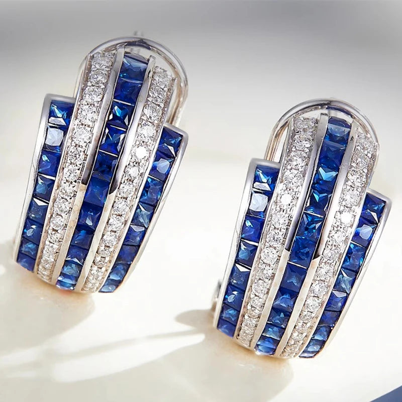 Huitan Cubic Zirconia Geometric Hoop Stud Earrings for Women Hoop Stud Earrings Vue
