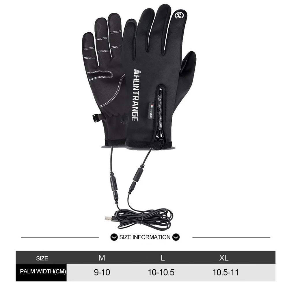 USB Heated Winter Ski Gloves Touch Screen Thermal Gloves Fleece-Lined Windproof Anti-Slip for Cycling Hiking Driving Outdoor Vue black XL
