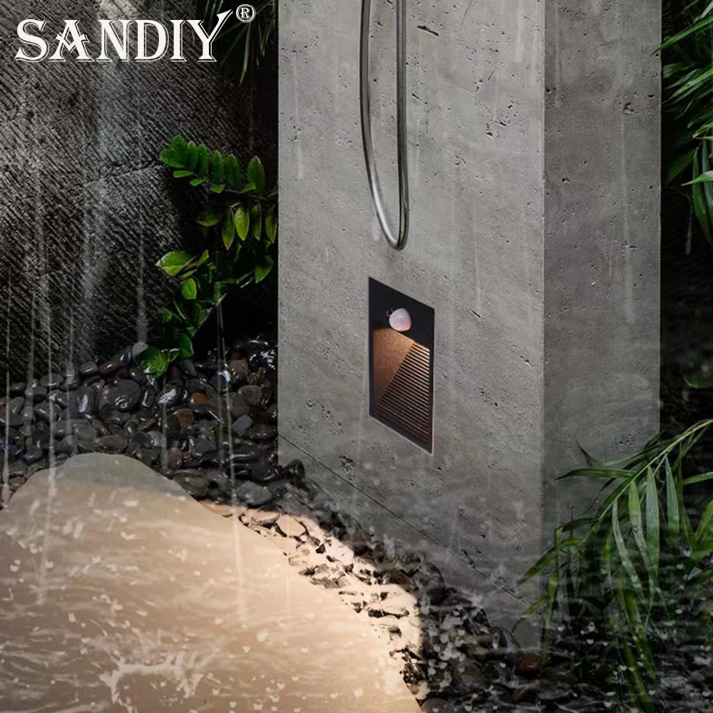 SANDIY LED Recessed Stair Light Motion Sensor IP65 Outdoor LED Step Wall Light Vue