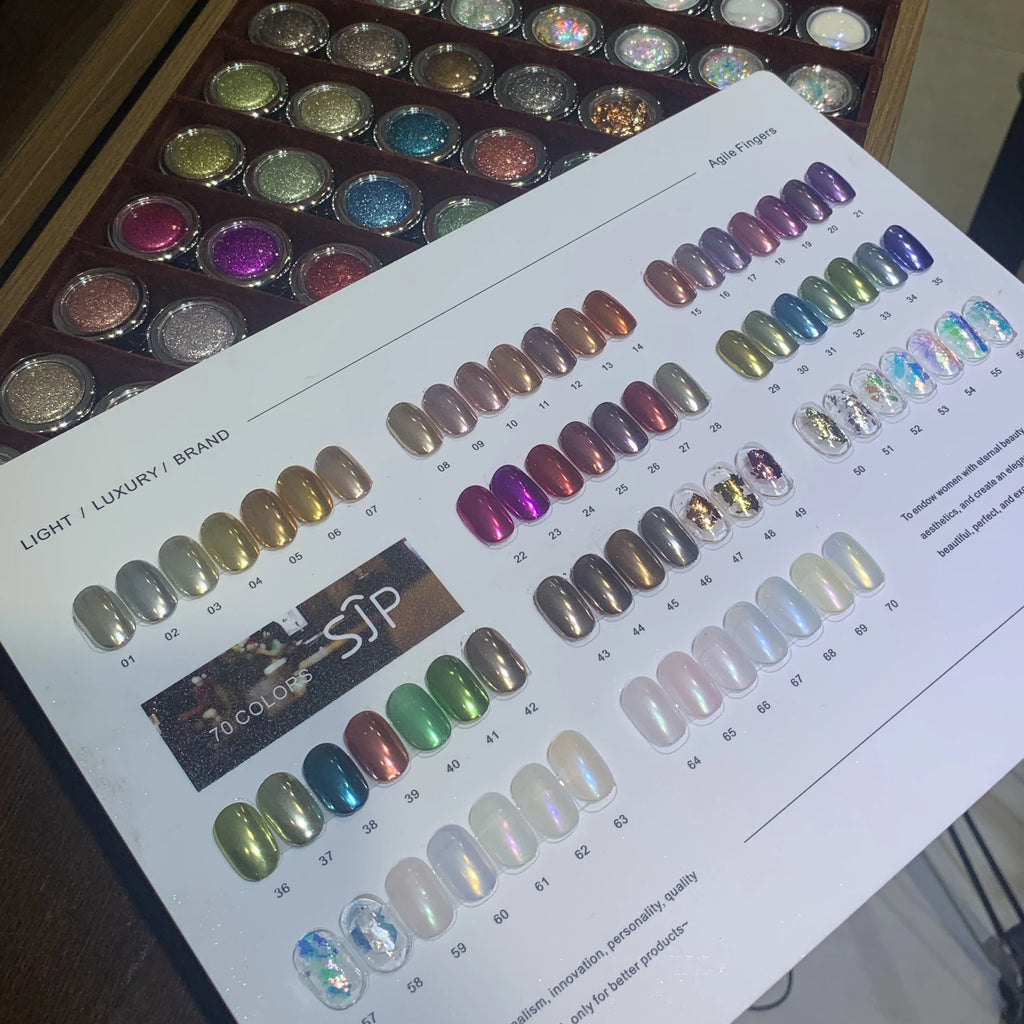 70 Colors Nail Art Magic Mirror Powder Set, Includes Color Chart, Moonlight Opal Glitter Powder, Hot Selling High Gloss Sparkle Vue