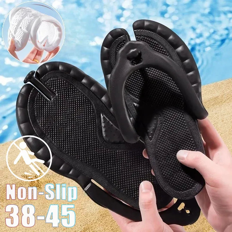 Collapsible Travel Slippers Men Women Anti Skid Lightweight Portable Flip Flops for Swimming Pool Shower Beach Vacation Outdoor Vue