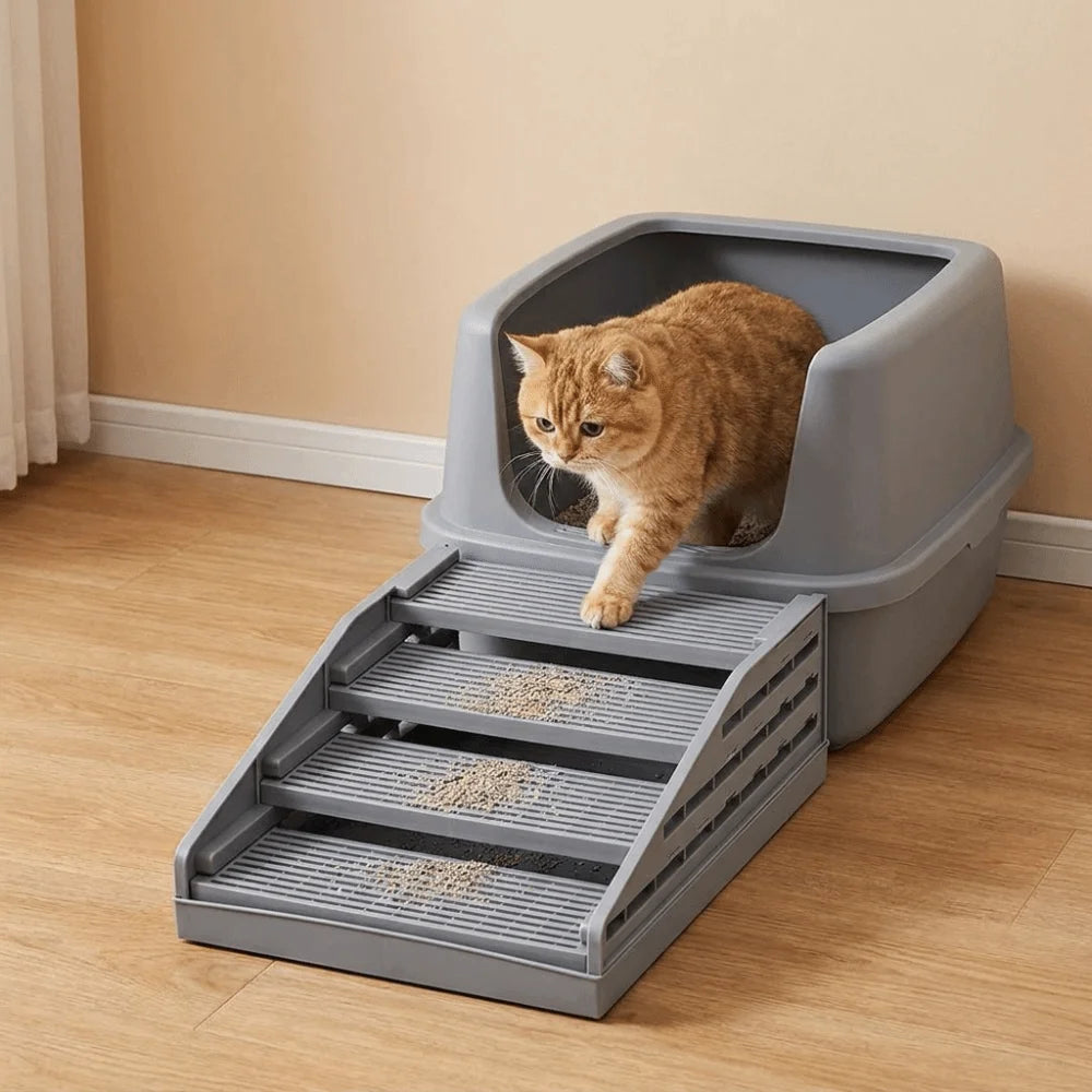 Non Slip Cat Litter Stair Removable Waterproof Cat Toilet Pedals Durable Filter Function Cat Litter Box Footrest Pet Bedpans Vue