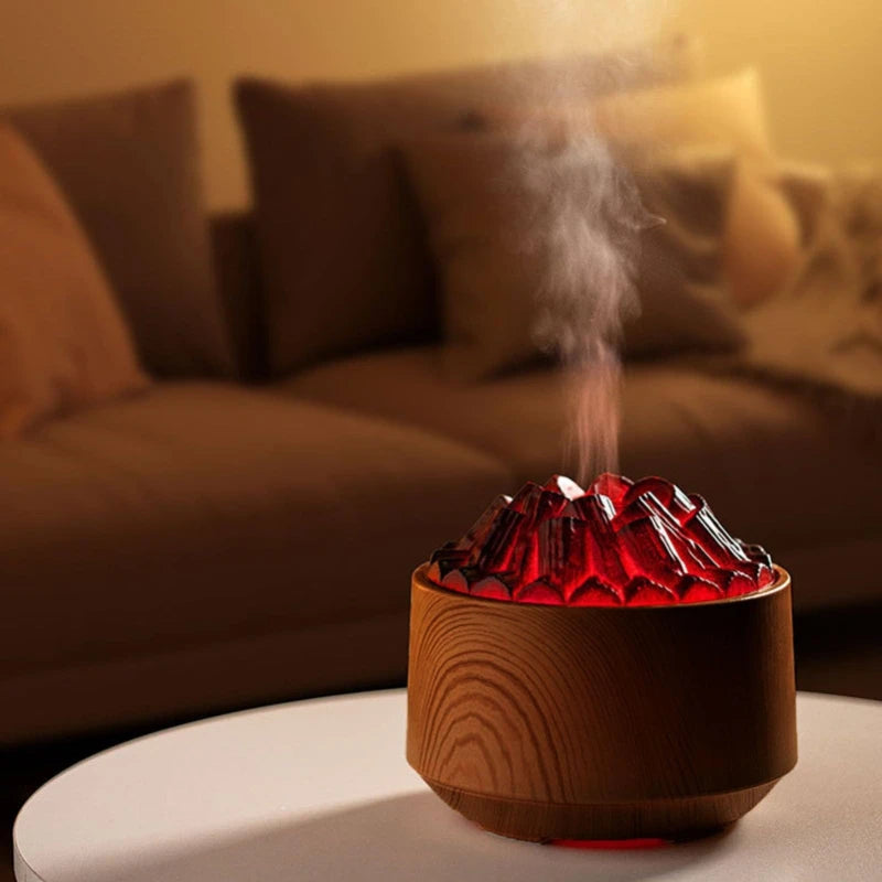 Volcano Flame Aroma Low Noise USB Diffuser Essential Oil Diffuser Bonfire Humidifier with 7-Color Flame Light for Home Office Vue Dark Wood