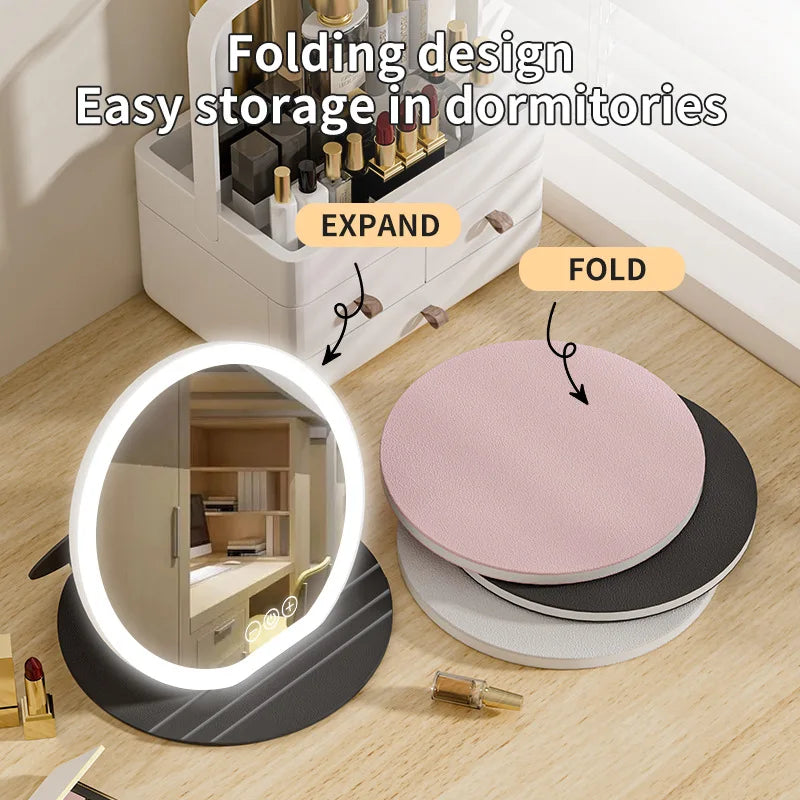LED makeup mirror portable foldable with 3 colors light vanity mirror desktop fill light mirror Vue