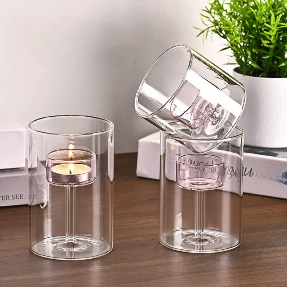 Modern Simple European-style Glass Candle Holder Heat-resistant Solid Base Candlestick Transparent Table Centerpiece Party Vue