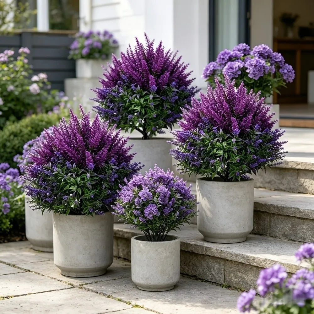 UV Resistant Artificial Spike Lavender Plants Plastic Realistic Faux Lavender Ground Stake Fade Proof Simulation Vue