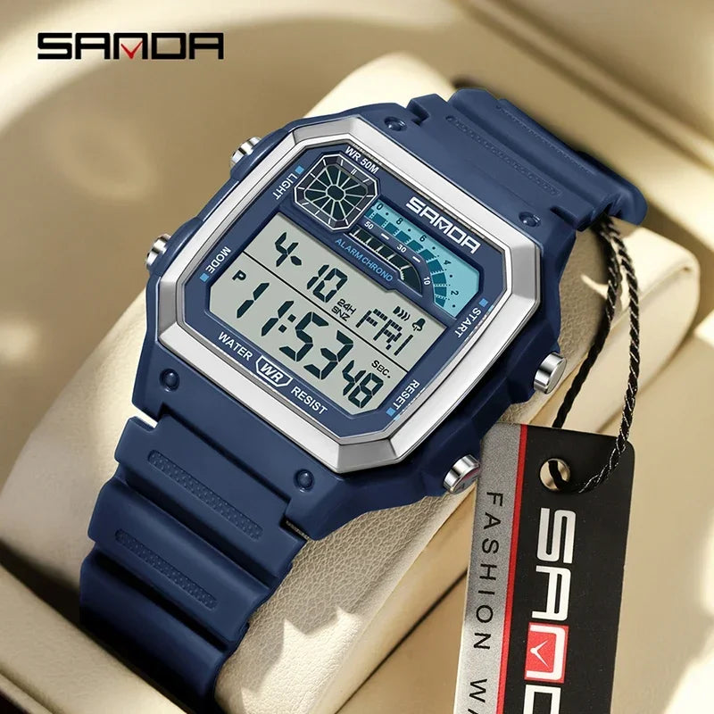 SANDA 6196 Men's LED Digital Sport Watch – Dual Time & Alarm Digital Sport Watch Vue