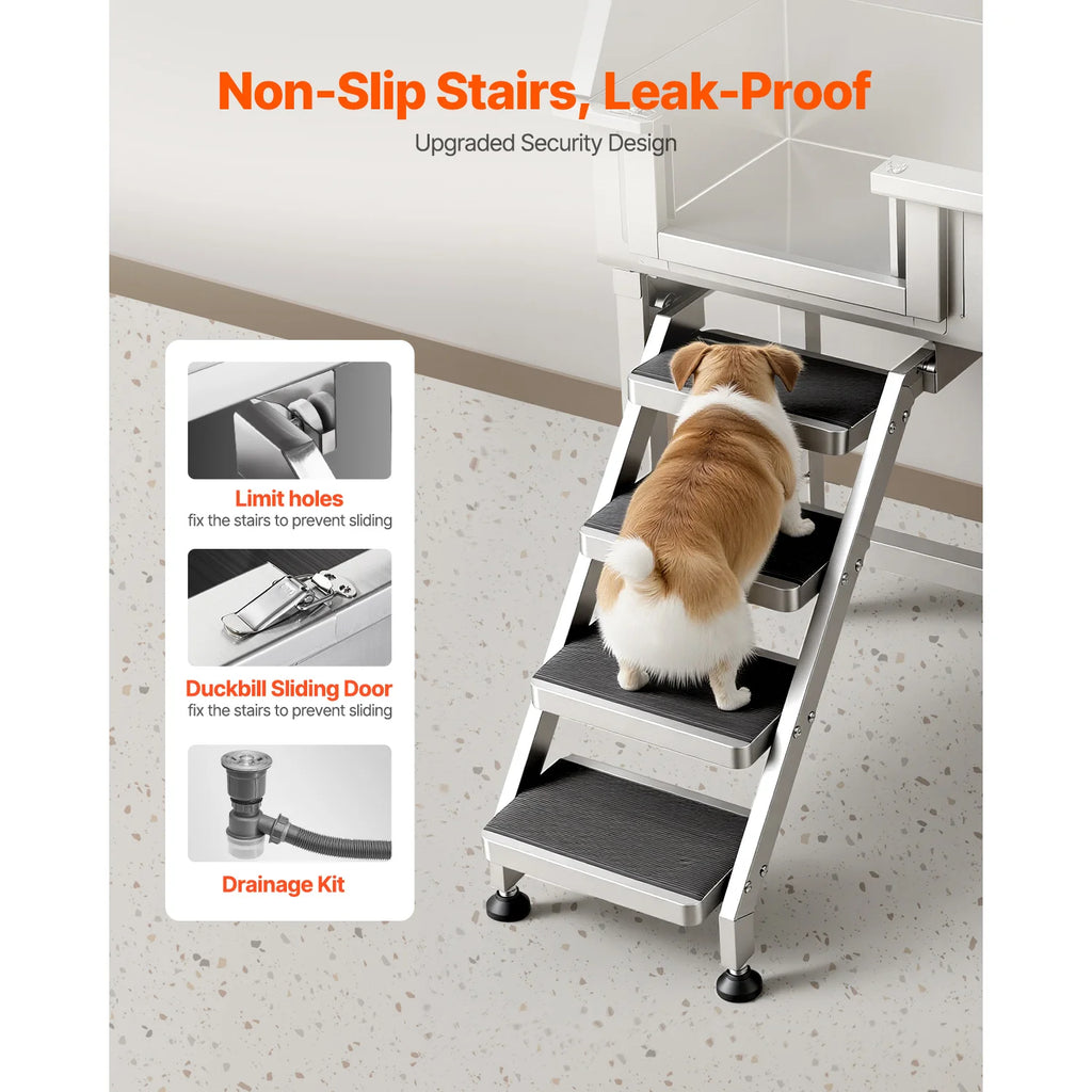 SucceBuy 34" Stainless Steel Dog Washing Station with Faucet Dog Grooming Sink Vue