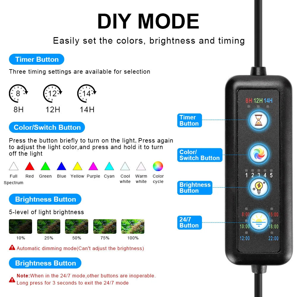 Full Spectrum LED Aquarium Light Dimmable Timer Fish Tank Lights Simulating Sunrise and Sunset Coral Aquatic Plant Lamp Vue