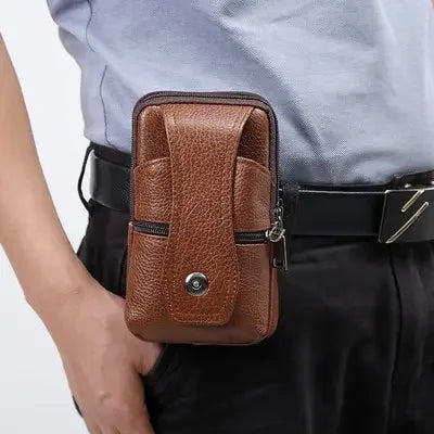 Men Leather Waist Bag Large Capacity Belt Bag Brown Shoulder Bags Crossbody Bags Multi-layer Buckle Mobile Phone Bag Bum Pouch Vue BROWN