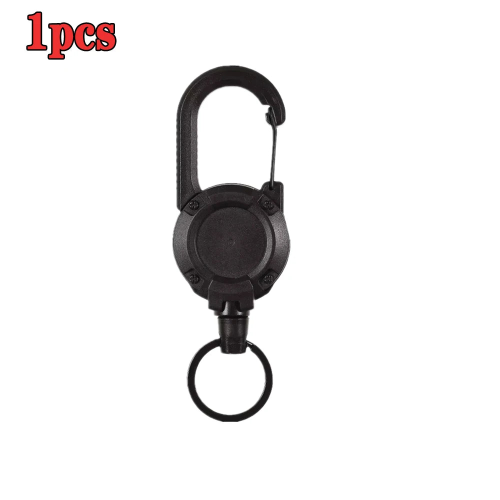 1/5pcs Heavy Duty Retractable Pull Badges ID Reel Carabiner Key Chain Steel Wire Rope Buckle Key Holder Outdoor Keychain Tools Vue Black1pcs