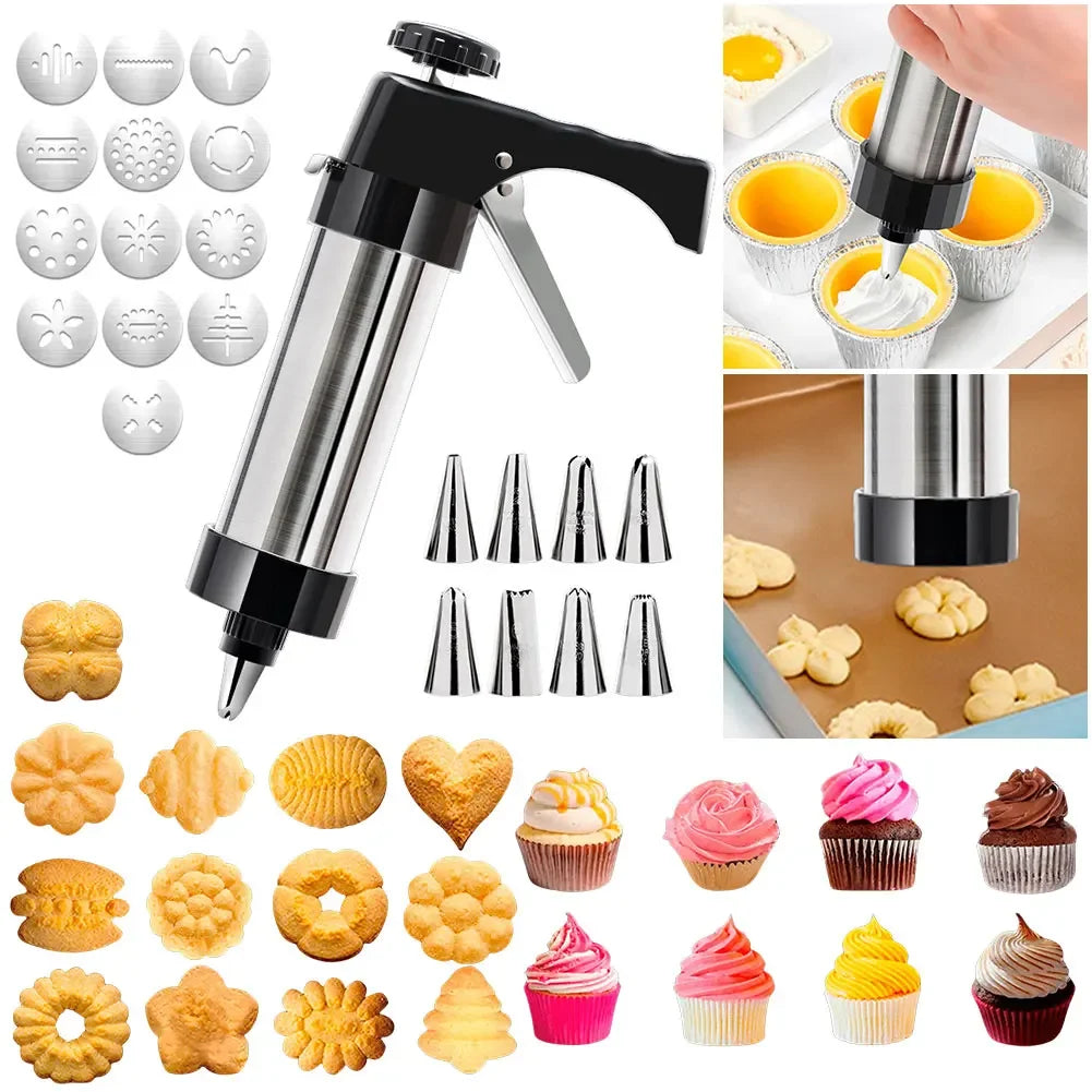 Cookie Press Gun Kit – 13 Discs & 8 Icing Nozzles Cookie Press Kit Vue