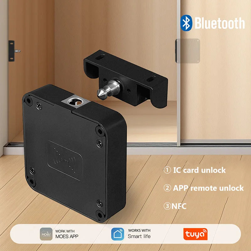 Smart Lock Bluetooth Tuya-Compatible Keyless IC Card Unlock App Remote Control for Wood Cabinet Door Drawer Furniture Lock Vue