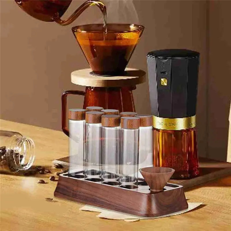 ABKW-1Pcs Coffee Bean Glass Tube With Wood Tool Bottled Tubes Grain Storage Wooden Sealed Airtight Canisters Vue