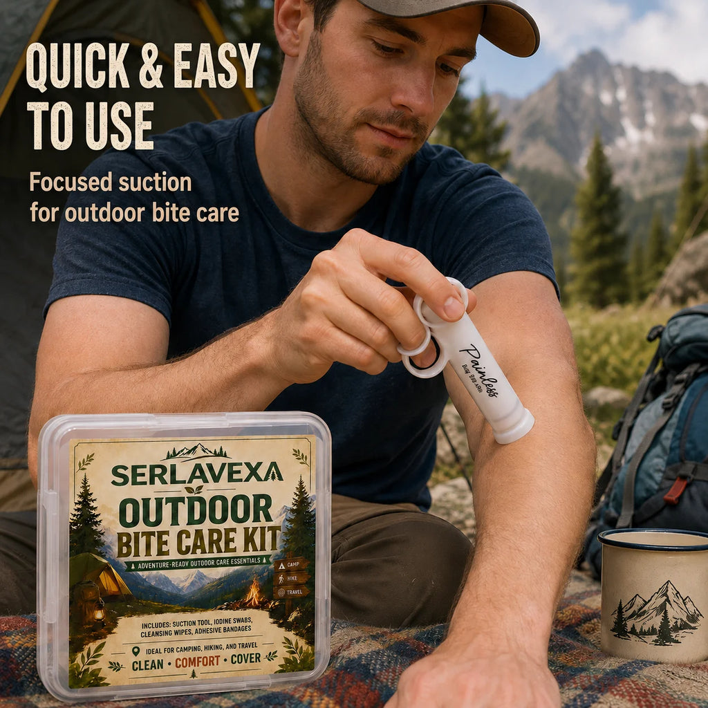 Portable Insect Bite Care Kit with Manual Suction Tool, Cleansing Swabs, Wipes and Bandages for Camping Hiking Travel Vue