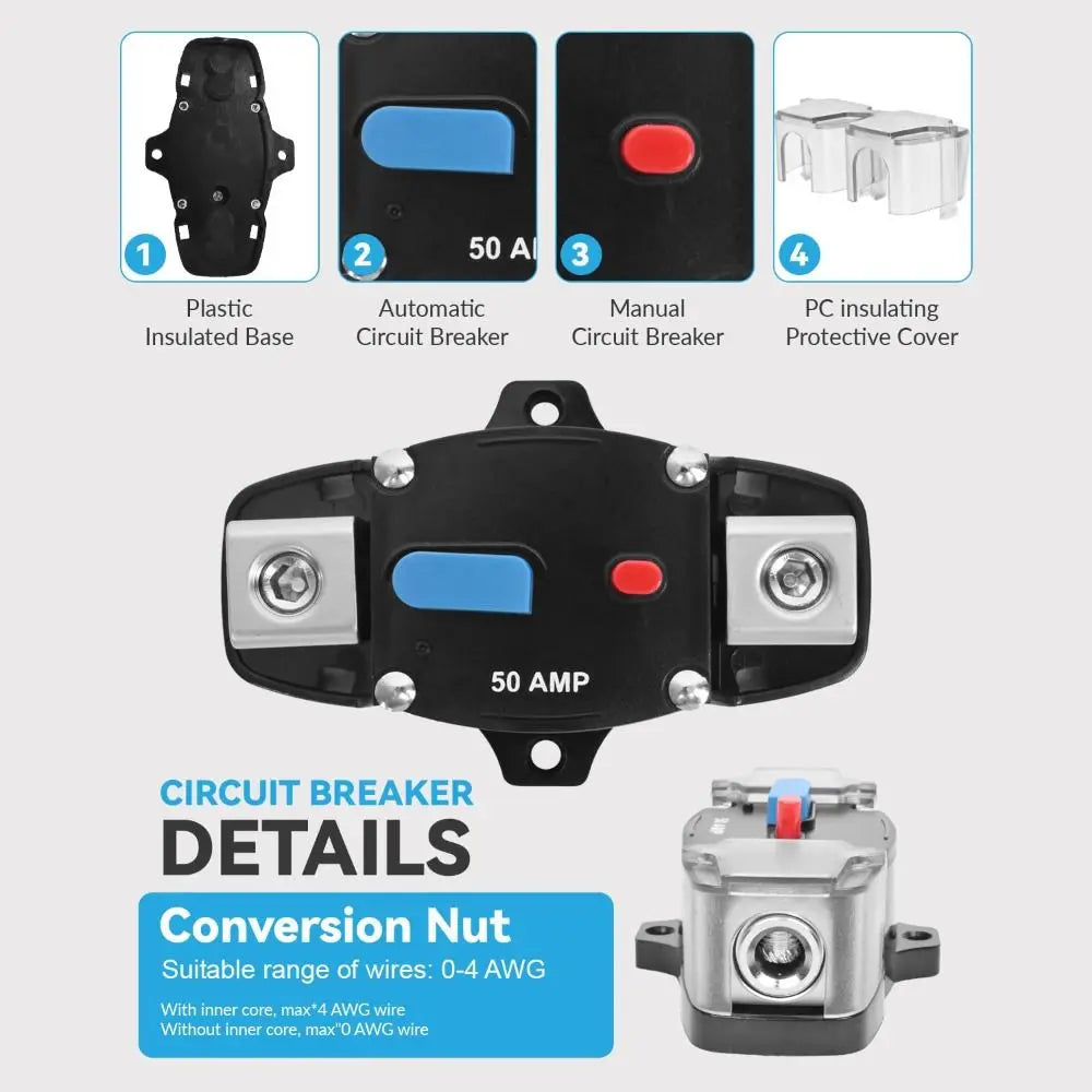 Alloy Material Manual Reset Circuit Breaker Bakelite Wood Short Circuit Protection Audio Inline Fuse Block Holders Durable Safe Vue