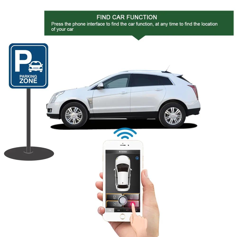 Car Universal APP Smart Key PKE Car Alarm System With Remote central locking Start Stop Push Button Passive Keyless Entry Vue