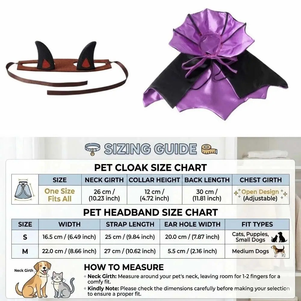 Stand Collar Pet Bat Costume Horns with Ear Holes Dog Purple Cloak Soft Satin Fabric Lightweight Cat Gothic Headband Vue
