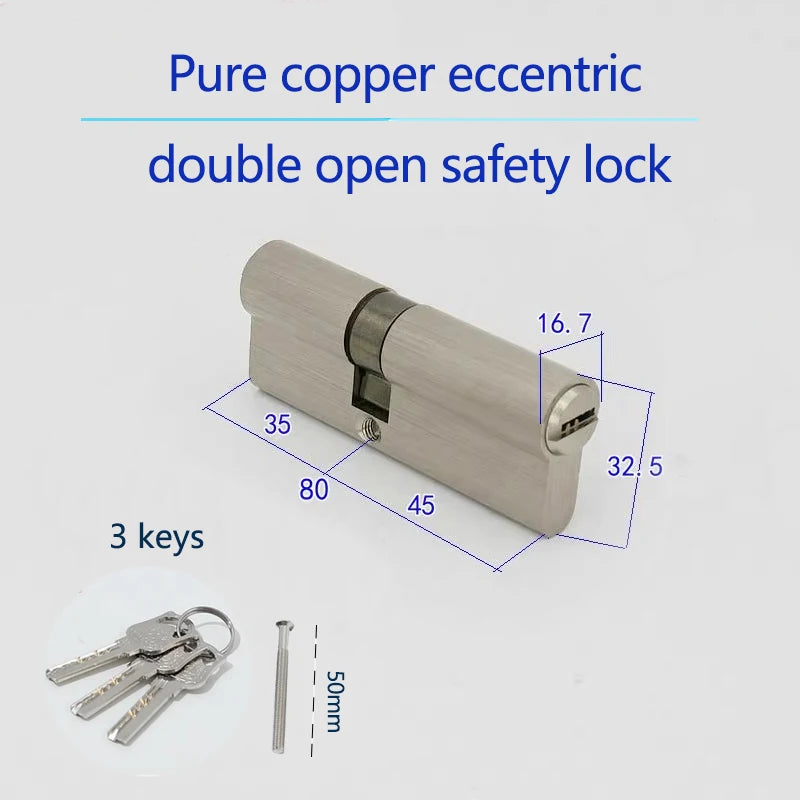 Indoor door lock replacement core Bedroom door lock core Pure copper double opening eccentric key lock 60mm 65mm 70mm 85mm 90mm Vue 80-35-45mm
