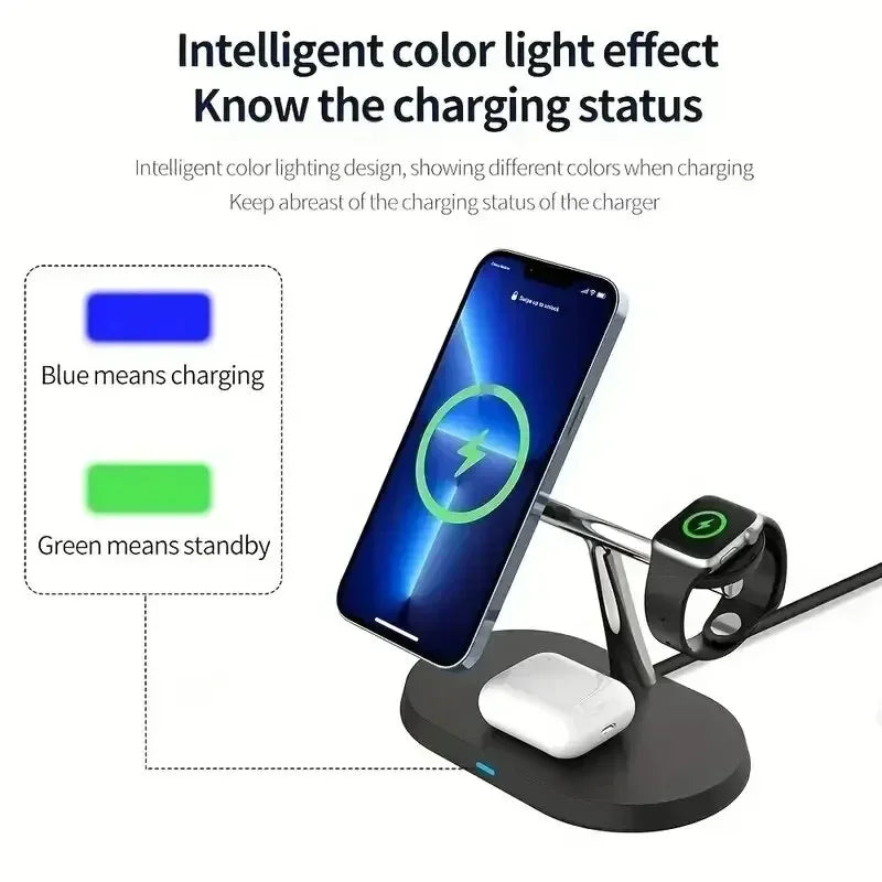 3 In 1 Magnetic Wireless Charger Stand for iPhone 15 14 13 12 Pro Max Apple Watch 1-9 AirPods Fast Charging Station Phone Holder Vue