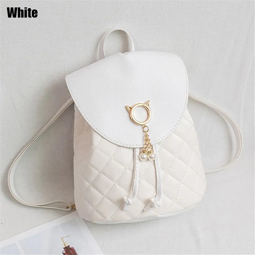 Women Casual Small Backpack Student Bookbags PU Leather Drawstring