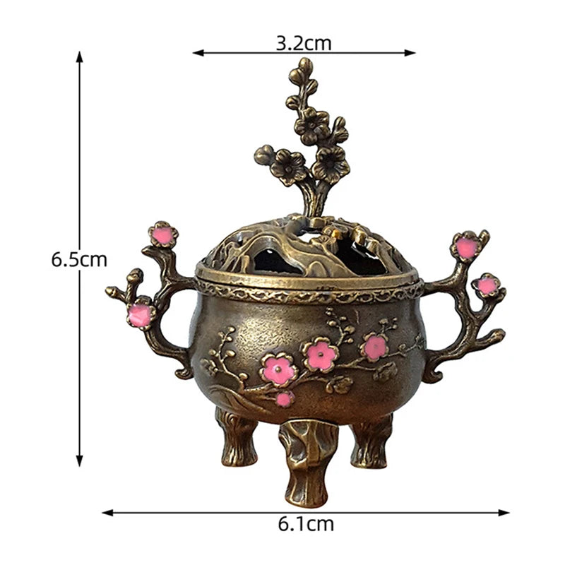Mini Plum Blossom Lucky Incense Burner Metal Lotus Incense Burner Bowl Incense Holder With Handle Yoga Meditation Home Decor Vue