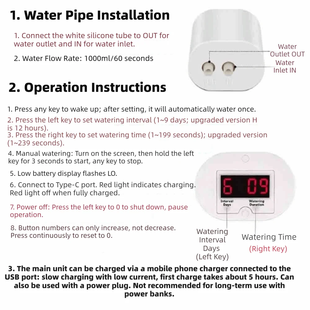 Automatic Automatic Watering Machine Adjustable Multi-Head Drip Irrigation Device Self-Watering Smart Timer Waterers Home Garden Vue