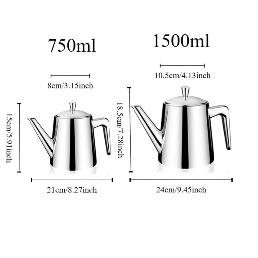 2 in 1 Stainless Steel Long Spout Teapot with Filter Rustproof Tea Kettle Large Capacity Mirror-like Hotel Teapot Vue