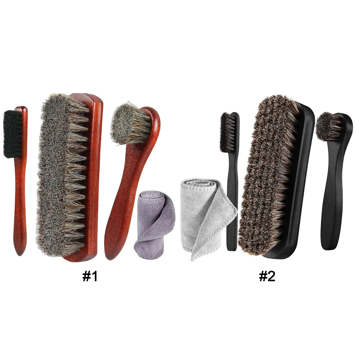 4-Piece Horsehair Shoe Brush & Polish Kit | Wood Handle Shoe Care Kit Vue