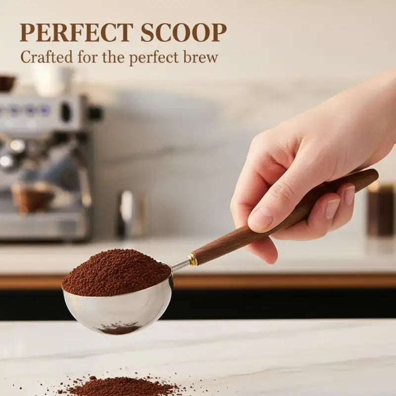 Wood Handle Stainless Steel Coffee Scoop Tablespoon Accurate Measuring Spoon for Coffee Beans Powder Home Cafe Use Vue