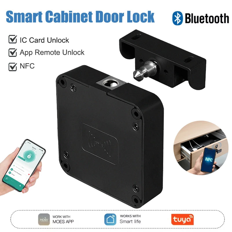Tuya Bluetooth Smart Wood Cabinet Lock App Remote Control Monitoring Keyless IC Card Unlock Door Locker Furniture Drawer Vue
