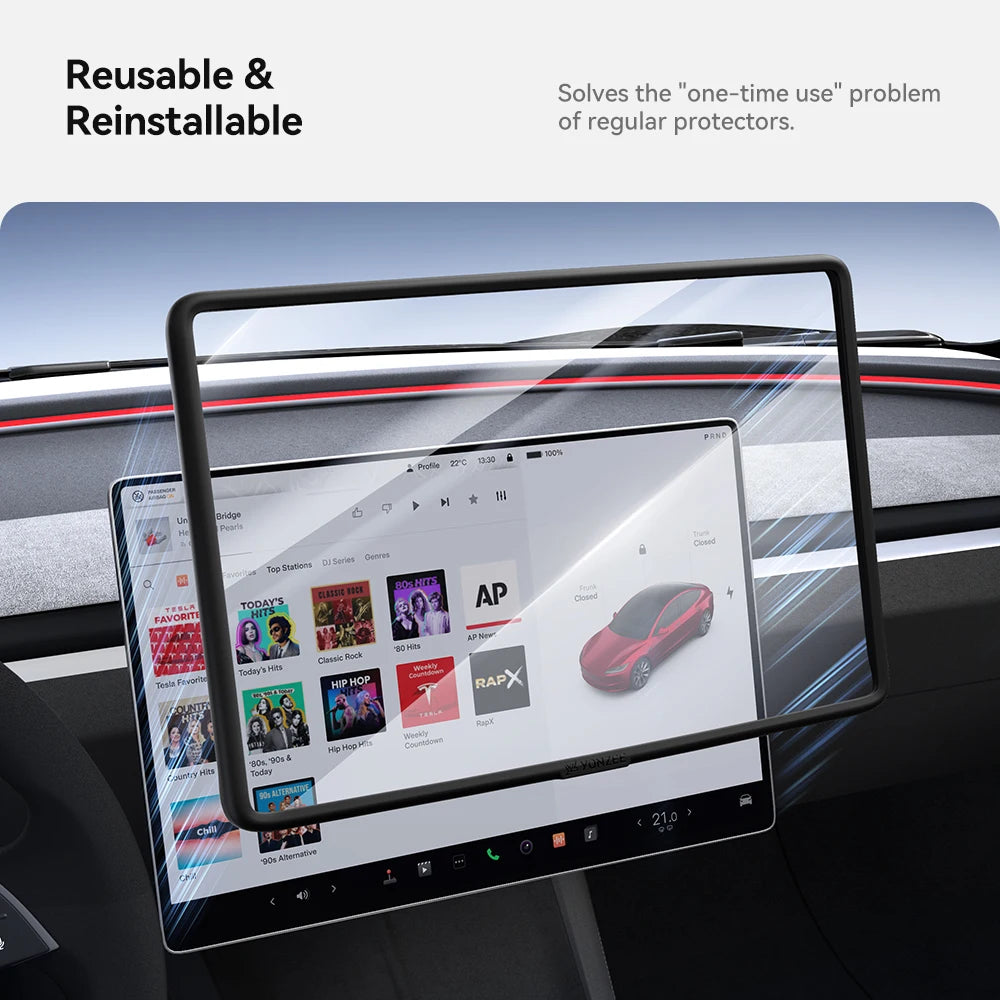 YZ Center Control screen Tempered Glass Film Protector Matte HD with Border Protection case For Tesla Model 3 Y Highland Juniper Vue