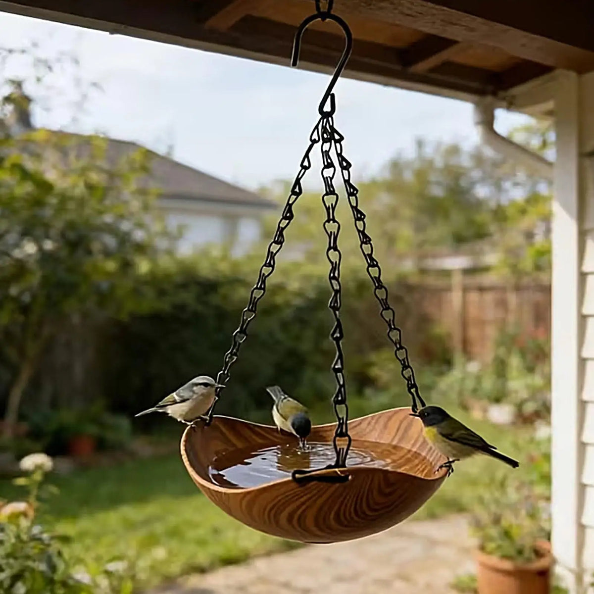 20x35cm Wooden Bird Bath Feeder, Decorative Outdoor Water Bowl for Wild Birds, Hanging Tray for Garden, Yard, Patio, Courtyard Vue