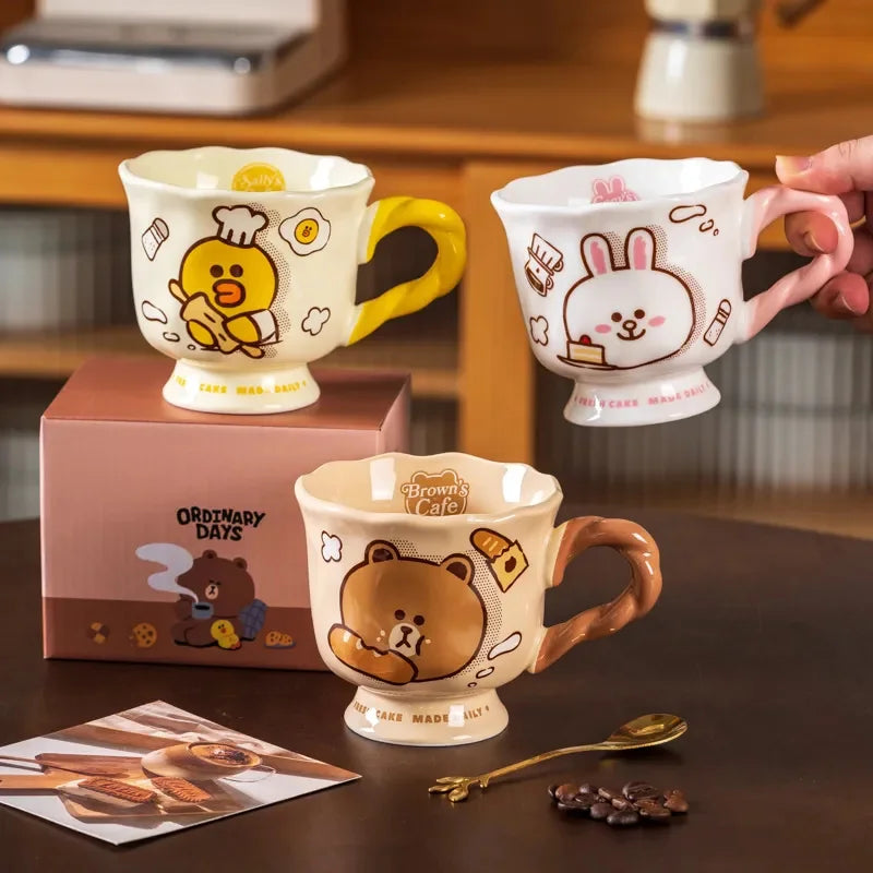 Cute Brown Bear Mugs Ceramic Braid Design Cony Rabbit Coffee Cute high-value water cup Mug Cup Birthday Gift for Lover Friends Vue