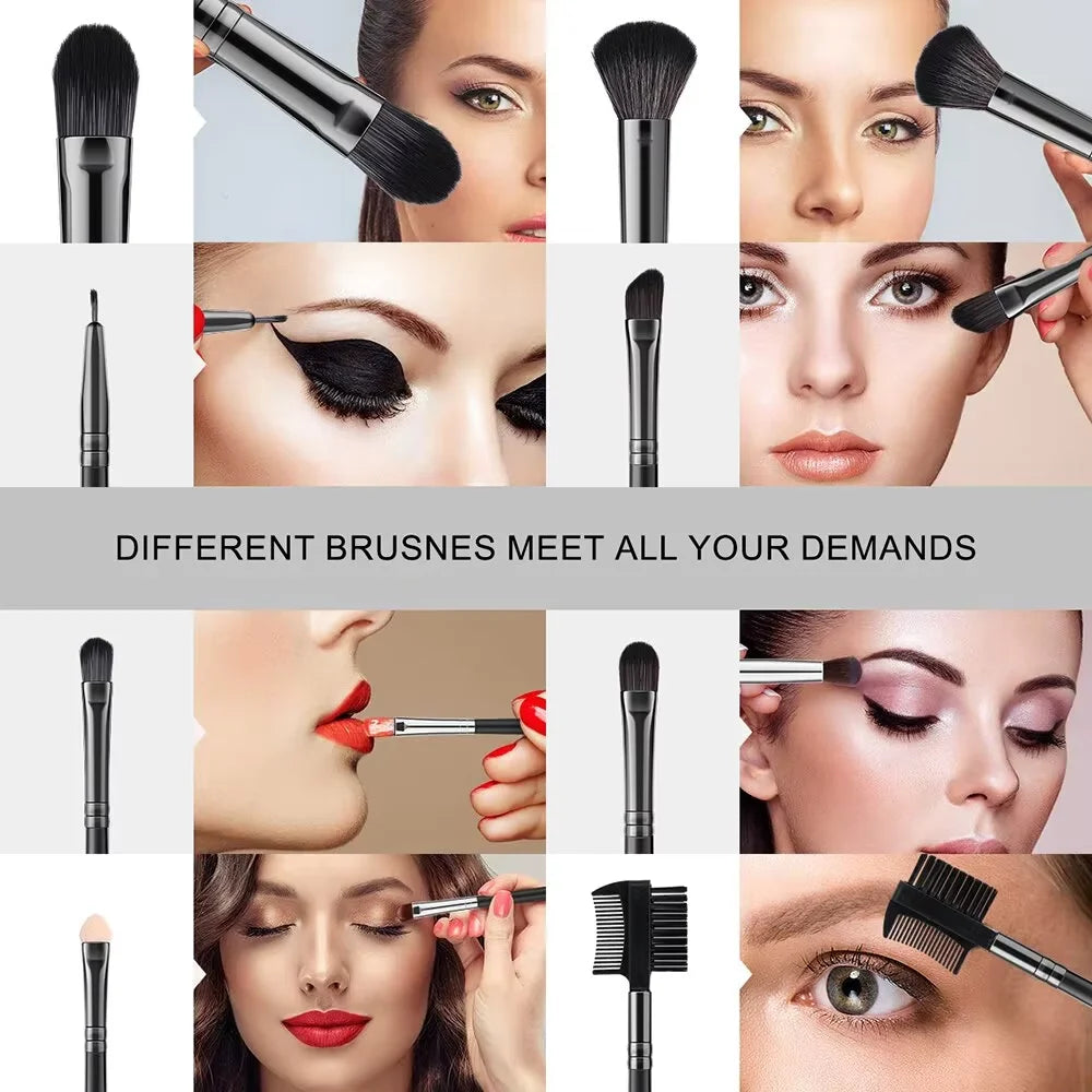 Black Makeup Brush Set 24pcs with Bag Professional Soft Fluffy Foundation Eyeshadow Concealer Blending Blush Brushes Beauty Tool Vue