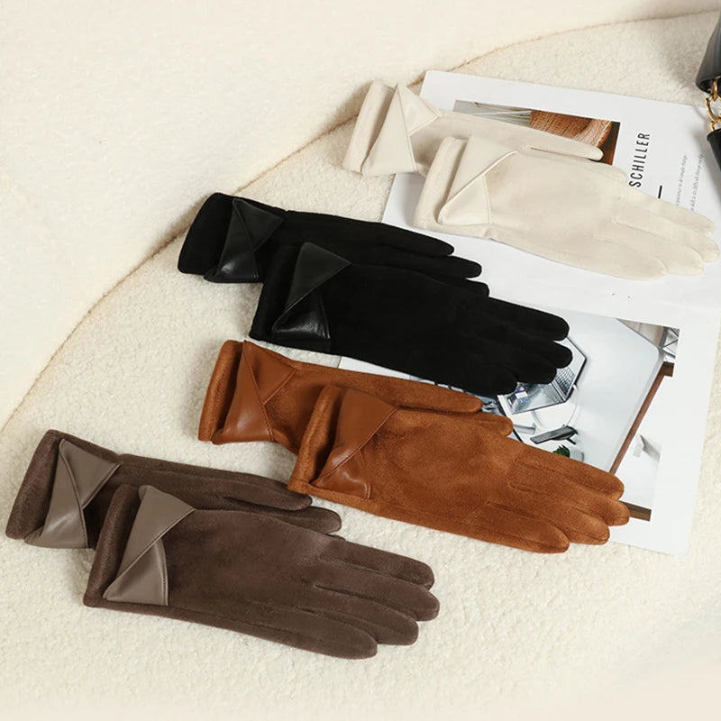 1 Pair Suede Gloves For Women Winter Velvet Gloves Elegant Touch Screen Gloves Riding Driving Keep Warm Outdoor Christmas Gift Vue